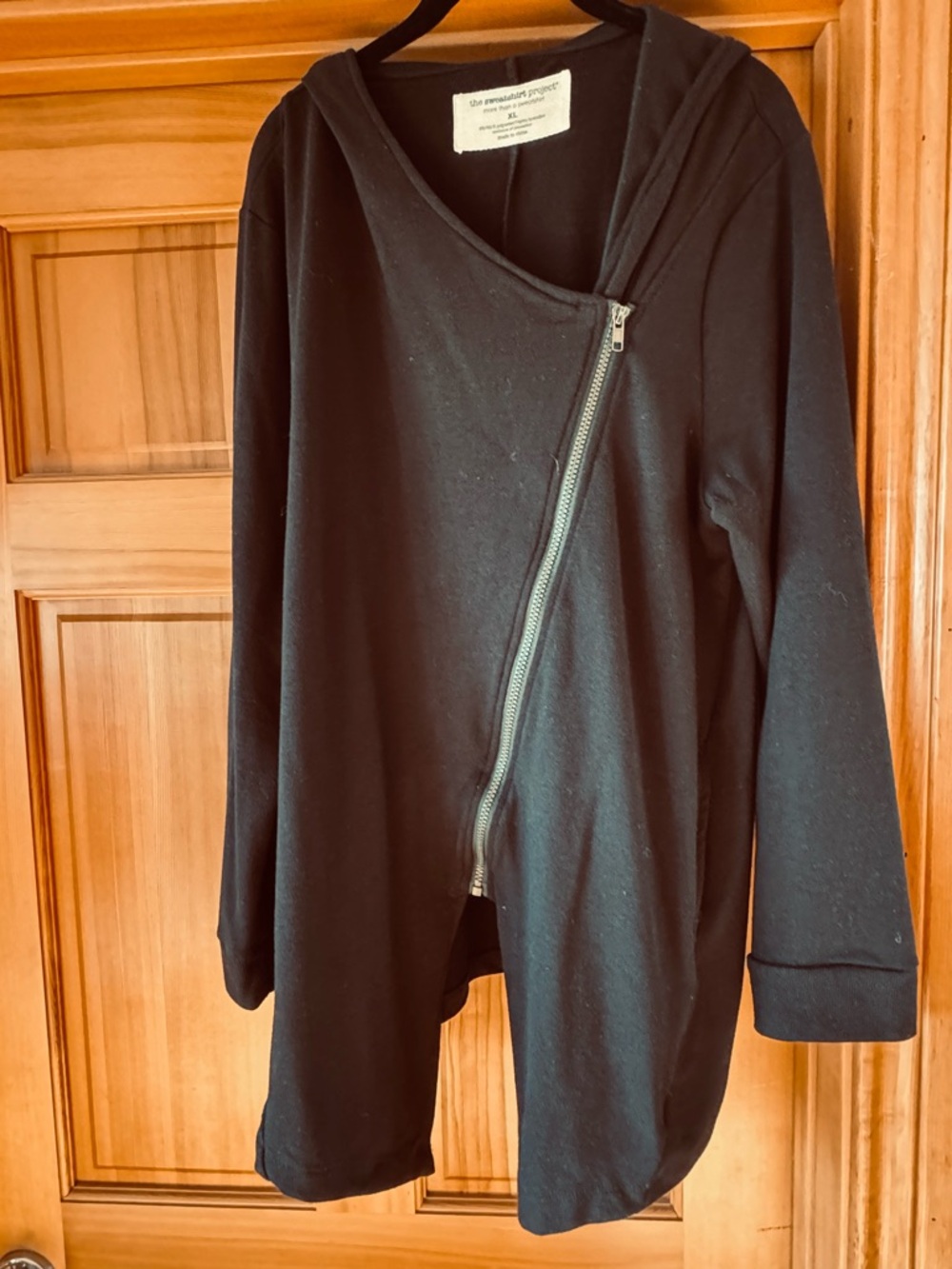 Black Asymmetrical Zip Hooded Jacket